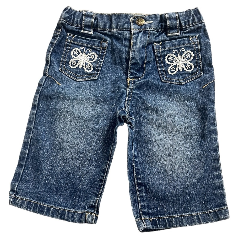 Faded Glory Blue and White Jeans with Butterfly Embroidery